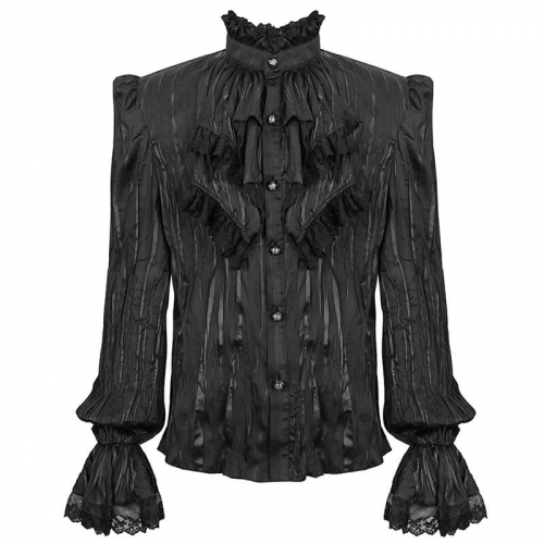 Chemise à volants gothique à manches bouffantes pour hommes / Chemise noire avec boutons et chaînes amovibles