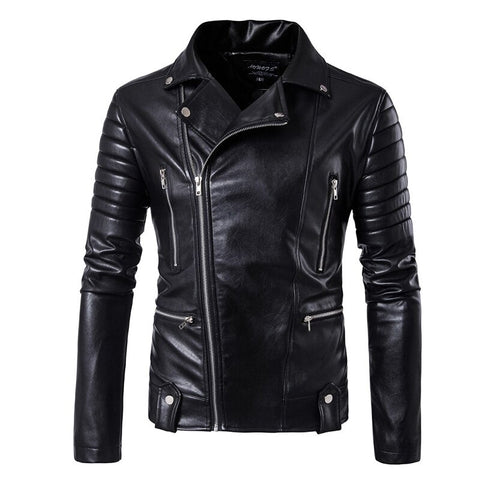 Men's Leather Biker Jacket - Casual Clothing.