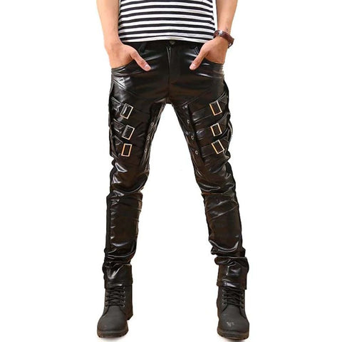 Men's PU Leather Black Skinny Pants / Alternative Fashion.