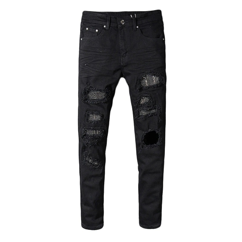 Men's Fashion Destroyed Frayed Jeans Ripped Skinny Slim Fit Denim Zipper  Pant - Walmart.com