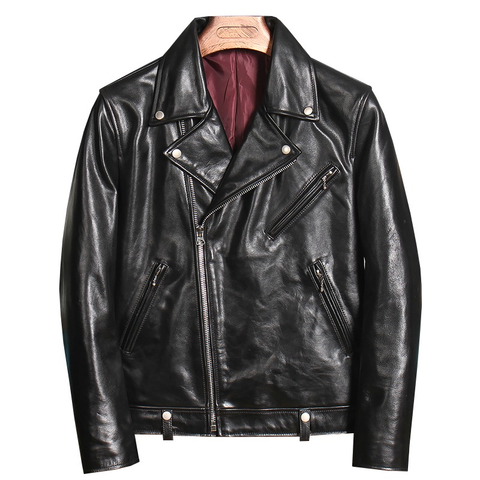 Men's Waxed Horsehide Classic Motorcycle Jacket - Biker Style.