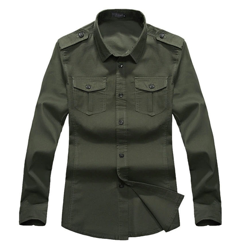 Military Slim Fit Long Sleeve Men's Shirt - Safari Style