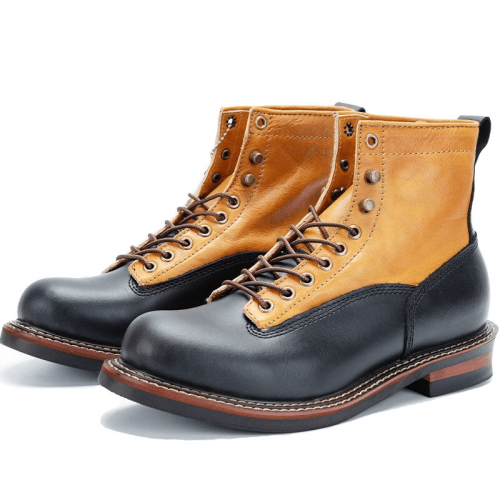Graue Retro-Stiefel für Herren mit Doppelschnallen / modische Lederschuhe mit Metallkappe