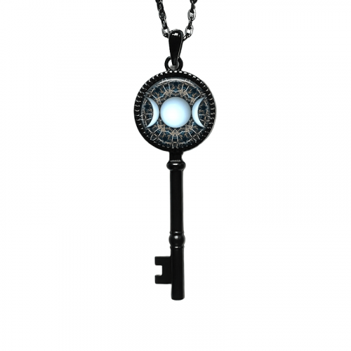 Mondgöttin-Anhänger-Zauberkette / Klassische Schlüssel-von-Salomon-Kreis-Halskette