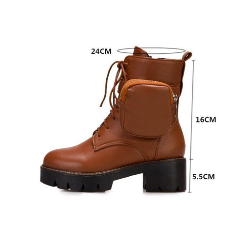 Women's Motorcycle Gothic Boots Low Ride With Pocket And Lacing.