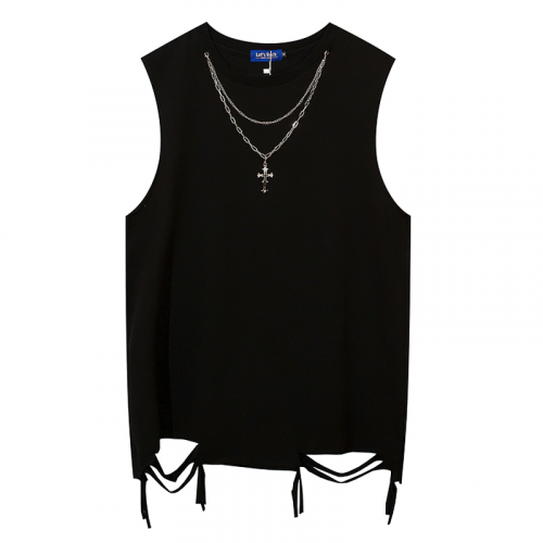 Original Design Cotton Men's Tank Tops with Chain / Casual Hole Sleeveless T-Shirt