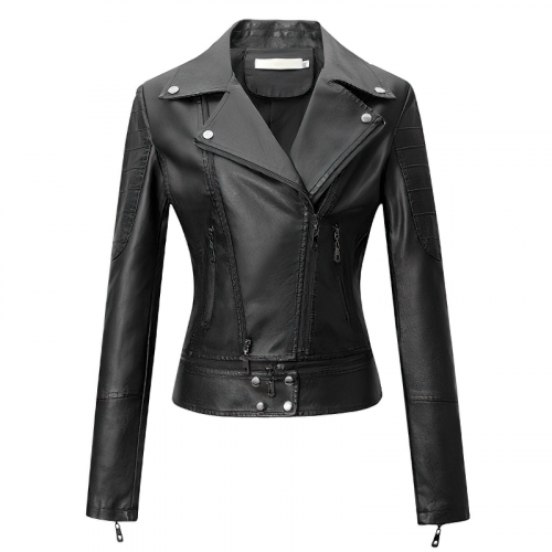 Veste de moto en cuir PU patchwork avec bord inférieur détachable/mode fermeture éclair vêtements d'extérieur pour femmes