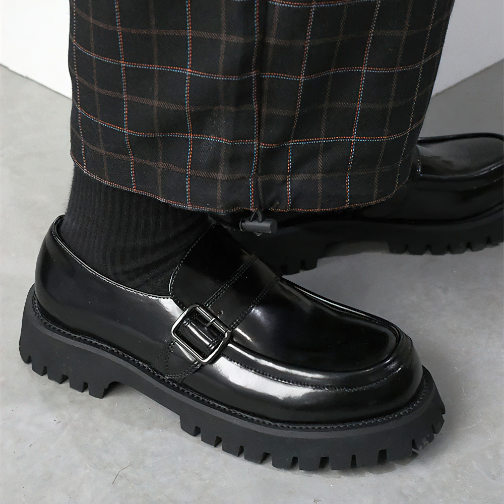 Mocassins pour hommes à talons épais en cuir PU / Chaussures à boucle à la mode / Chaussures à plateformes pour hommes - HARD'N'HEAVY