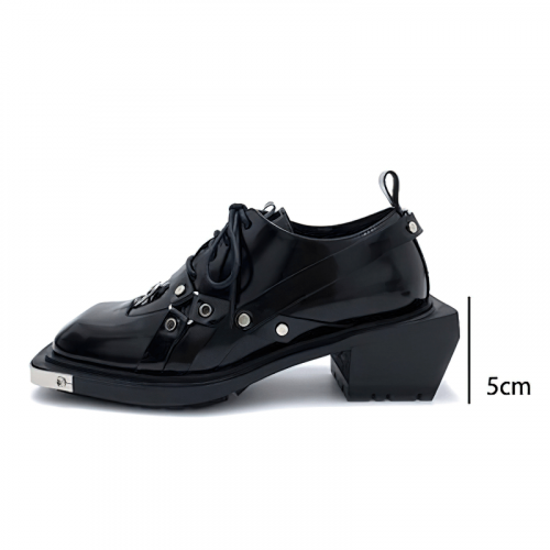 Chaussures en cuir de ceinture à boucle en métal noir punk / chaussures à talons carrés à lacets uniques pour hommes