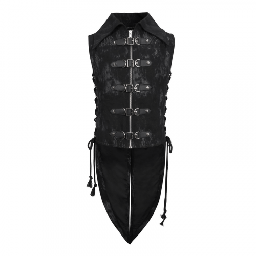 Gilet noir punk avec laçage pour hommes / gilets élégants à fermeture éclair multi-boucles pour hommes