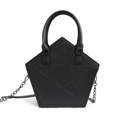 Punk Pentagon Umhängetasche / Gothic Stylische schwarze Handtasche für Frauen