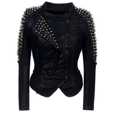 Women's Motorcycle Jacket Faux Leather Studded.