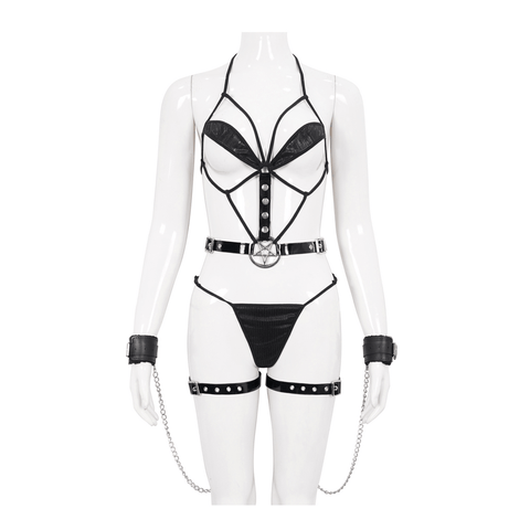Punk Sexy Body Harness Lingerie Set With Metal Chain