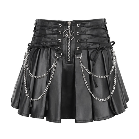 Punk Short Pleated Skirt with Chain / Women's Front Zipper Skirt with ...