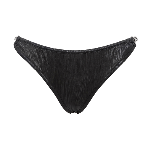Schwarze, freche Emo-Bikinihose mit niedriger Taille im Punk-Stil / sexy schimmernde Badehose für Damen