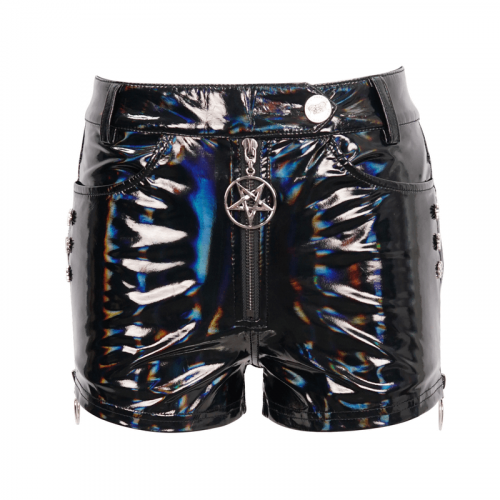 Punk Damen Pentagramm Kunstleder Shorts / Gothic Reißverschluss Schwarz Sexy Shorts