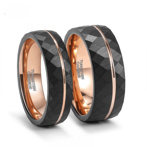 Rhombus Patterned Band Ring in Tungsten Steel / Black Rings