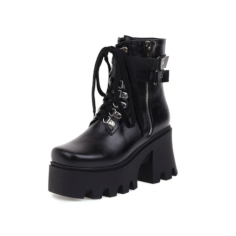 Women Lacing Platform Boots On Heels - Rocker Outfits.