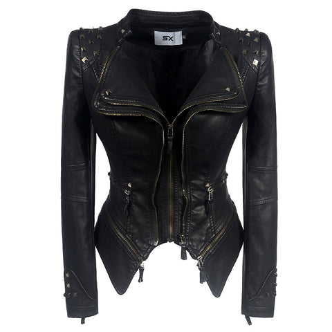 Women's leather rock jacket with spikes.