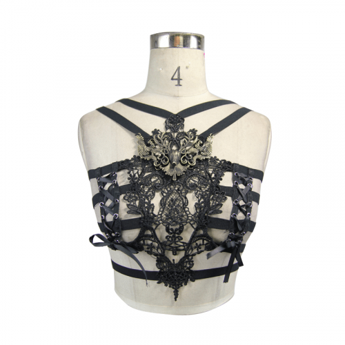 Vintage Black Chest Harness With Lace for Women