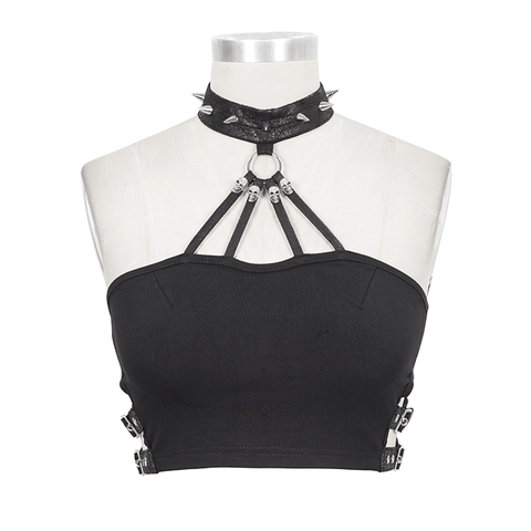 WOMEN'S BLACK CROP TOP WITH BUCKLES - GOTHIC TRENDY CLOTH.