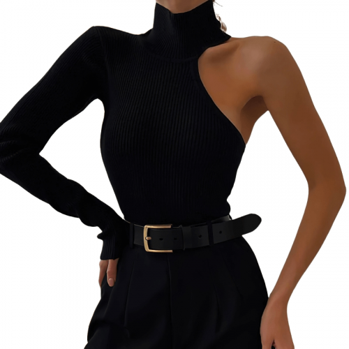 Body côtelé noir à épaules dénudées pour femmes sexy / Belles tenues esthétiques