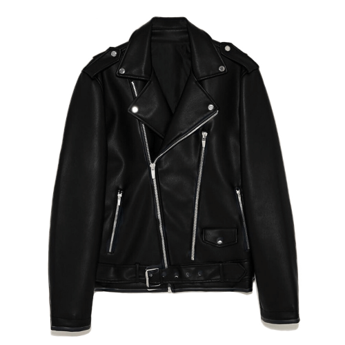 Short Black Biker Motorcycle Jacket for Men / Belt Loose Soft Faux Leather Jackets