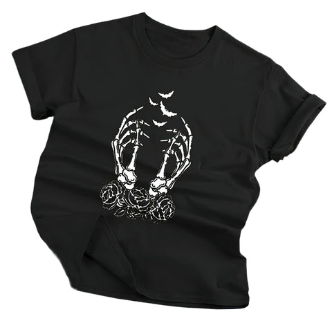 Women's Skeleton Fingers Black T-Shirt - Gothic Style Cloth.