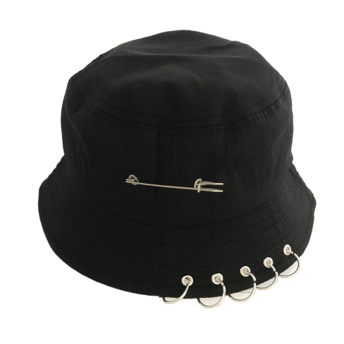 Chapeau de seau de personnalité d'anneaux de goupille de fer de couleur solide / chapeau de soleil de coton de mode unisexe