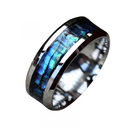 Stainless Steel Unisex Ring with Abalone Inlay / Men's and Women's Jewelry