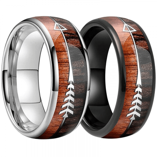 Vintage-Ringe aus Edelstahl mit Pfeil / Ring mit Holzmuster für Männer und Frauen / Cooler Unisex-Schmuck