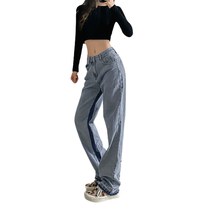 Stylish High Waist Jeans with Gothic Embroidered Alphabet / Trend Women's Simple Long Legs Pants