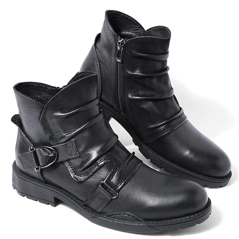 MEN'S LEATHER ANKLE BOOTS - RETRO CASUAL SHOES.