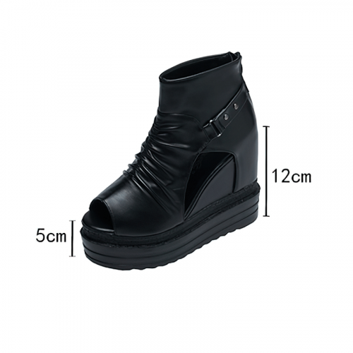 Bottines élégantes à bout ouvert pour femmes / sandales compensées noires à la mode