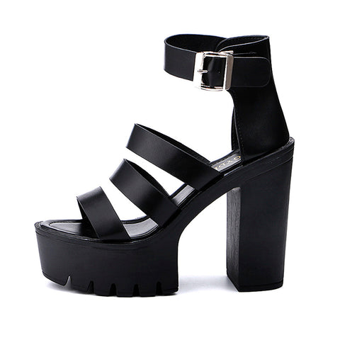 Rock Style Chunky Heel Platform Sandals.