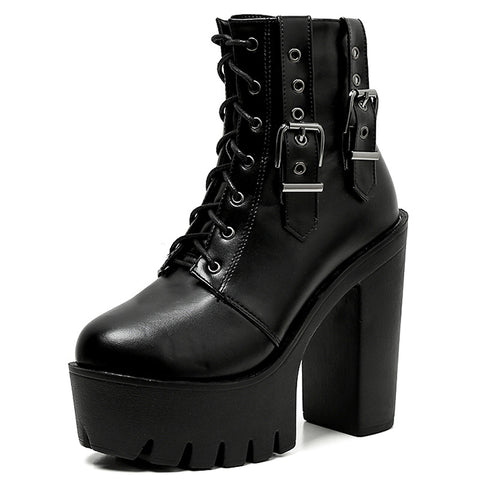 Black Lace-Up Ankle Boots - Rocker Outfits.