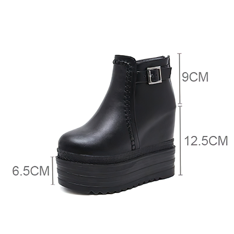 BLACK BOOTS ON A HIGH PLATFORM - TRENDY AUTUMN CASUAL WOMEN'S SHOES.