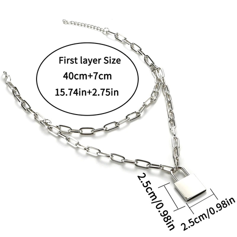 Double Layer Chain Necklace With Lock Women/Men Punk Rock Padlock