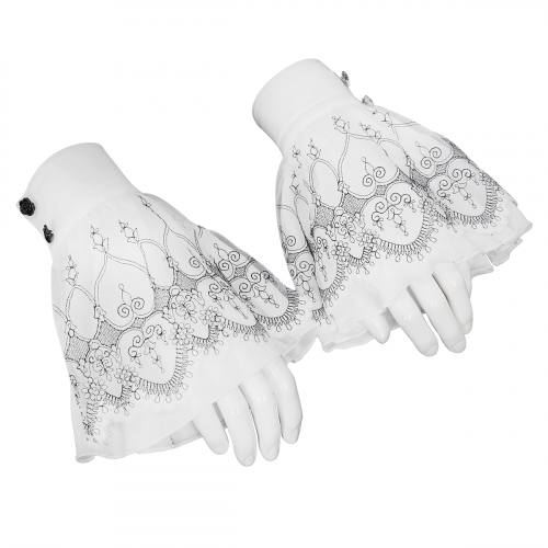 Vintage Flared Gloves with Snap Rose Buttons / Gothic Women's Delicate Lace Trim Accessories