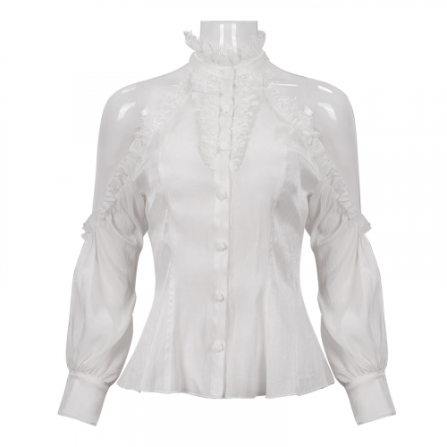 Chemise en dentelle à épaules dénudées à bretelles pour femmes blanches/chemisier sexy à col montant pour dames de style gothique
