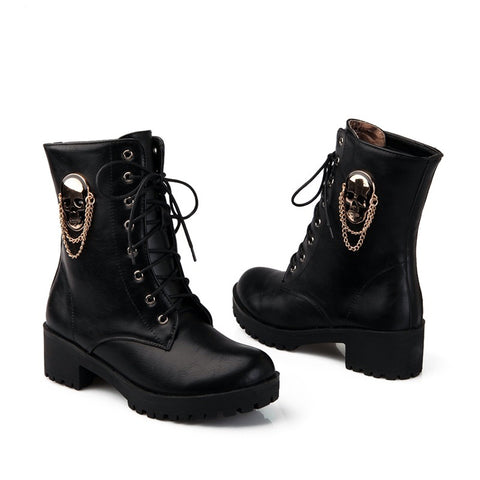 Ankle Boots With Skull And Chain - Rock Style.