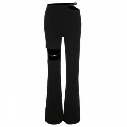 Pantalon évidé noir pour femmes / Pantalon évasé taille haute sexy / Tenues esthétiques pour femmes