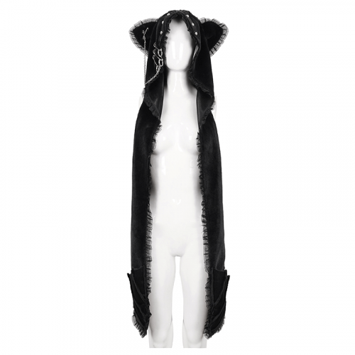 Women's Cat Ear Fluffy Scarf with Hood / Gothic Style Hat Ear Flaps with Hand Pockets