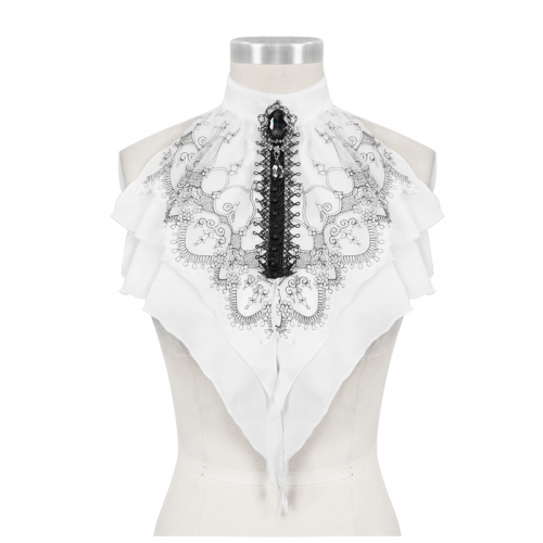 Cravates à volants brodées florales pour femmes/cravate Jabot gothique noir et blanc