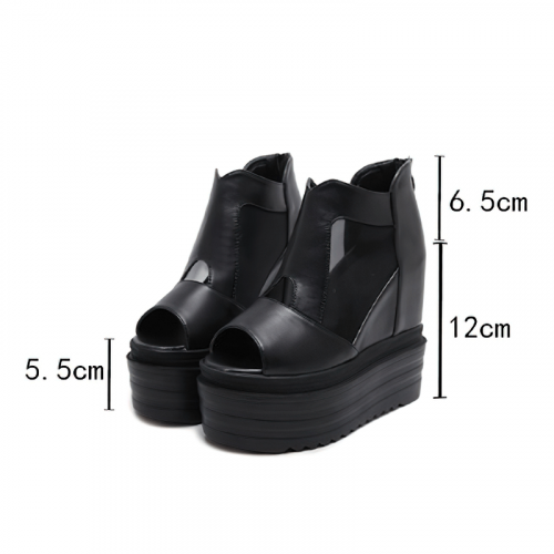 Damen-Sandalen mit offenem Zehenbereich und Keilabsatz / stilvolle, atmungsaktive Plateau-Stiefeletten
