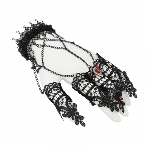 Gants en dentelle et chaîne noire gothique victorienne pour femmes / Accessoires sexy alternatifs pour dame