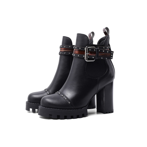 WOMEN'S ANKLE LEATHER BOOTS - PUNK SHOES FOR DAILY WEARING.