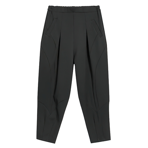 High Waist Black Long Harem Trousers - Casual Style.