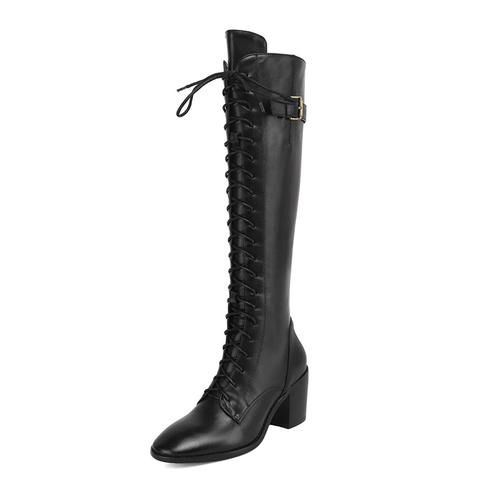 WOMEN HIGH BOOTS - FASHION SHOES WITH LACE-UP.