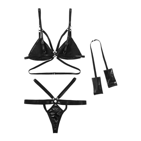 Women's Lingerie Sets / Hollow Out Elastic Straps Bikini with Open Cup Mini  Bra with Briefs Bottoms